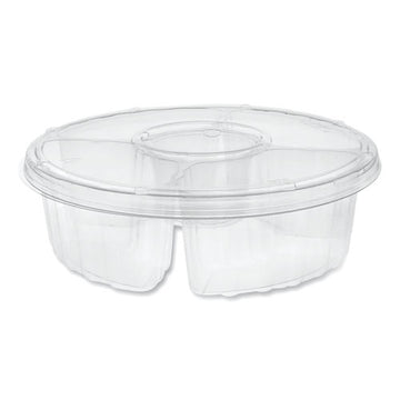 Pactiv Evergreen Dip Cup Platter, 4-compartment, 64 Oz, 10" Diameter, Clear, 100-carton freeshipping - TVN Wholesale